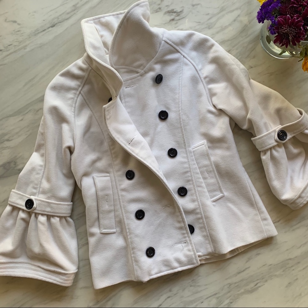 Winter white double breasted satin lined pea coat